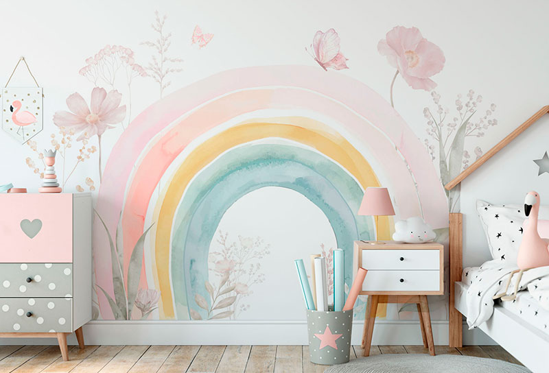 Mural papel pintado infantil arco íris